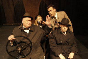 (L-R Front Row) Kent Junge and Katie Woodzick as the “Heavies” (L-R Back Row) Bristol Branson as Pamela Edwards and Tristan A.B. Steel as Richard Hannay